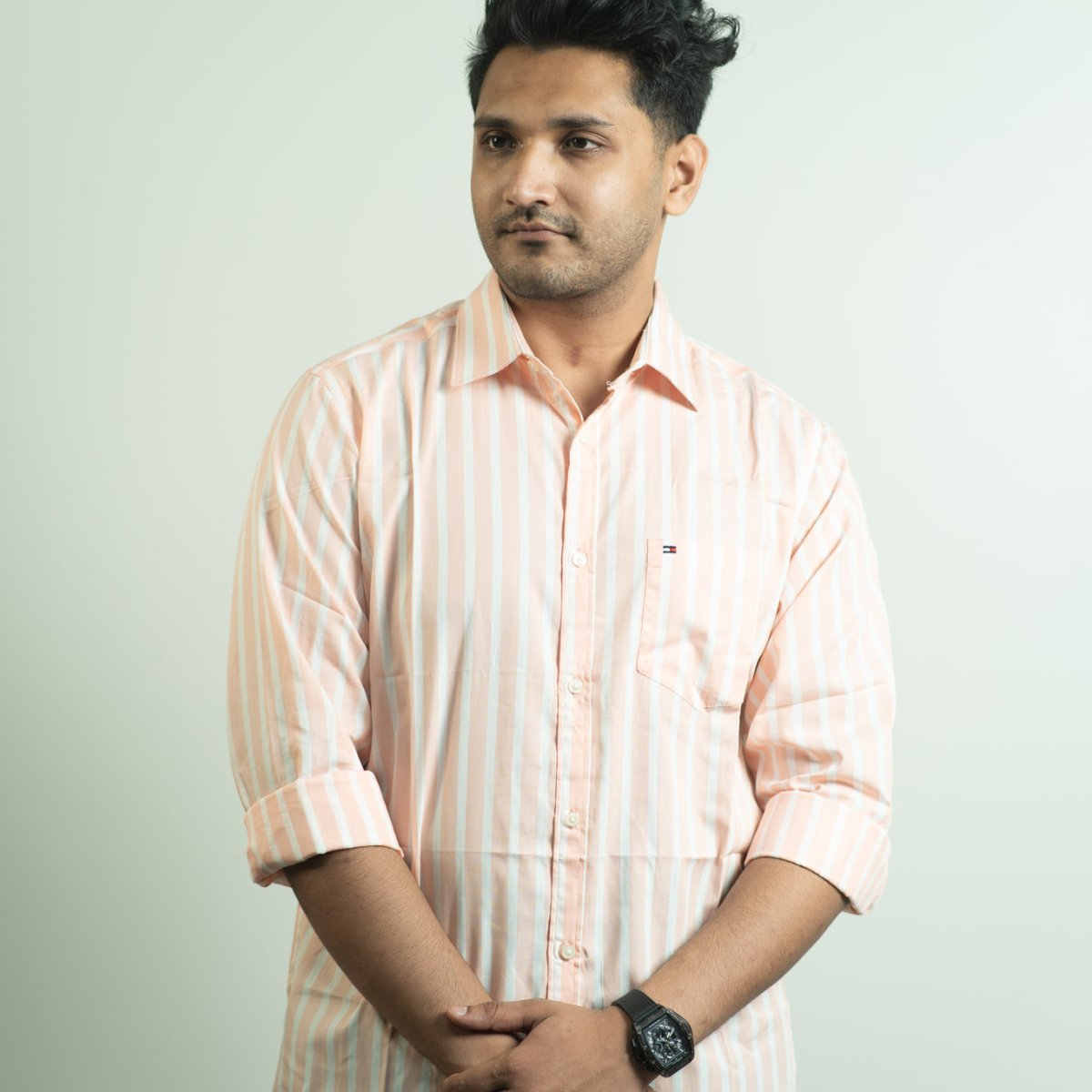 Tommy Peach and White Stripe Shirt