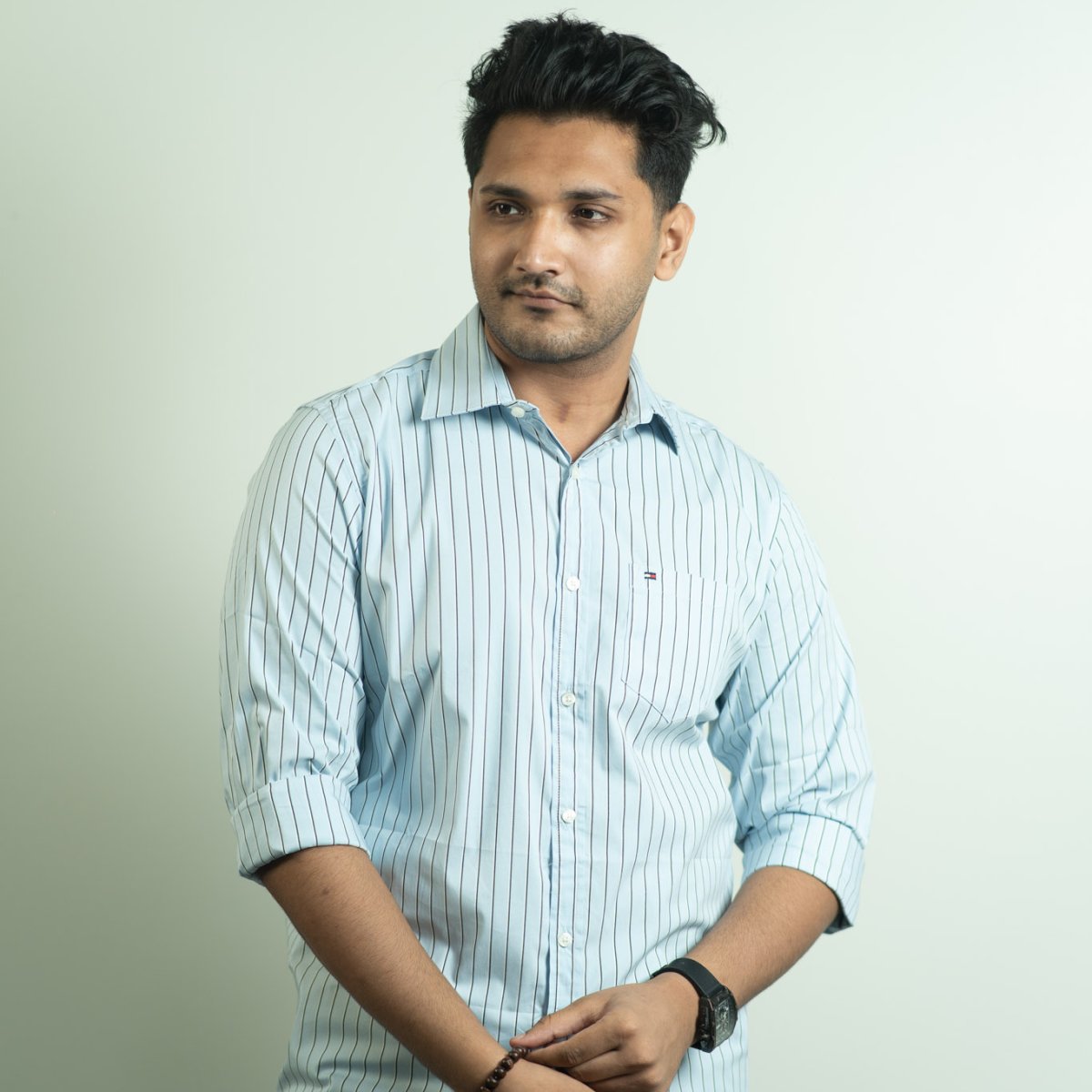 Tommy Sky Blue and Navy Fine Pin Stripe Shirt