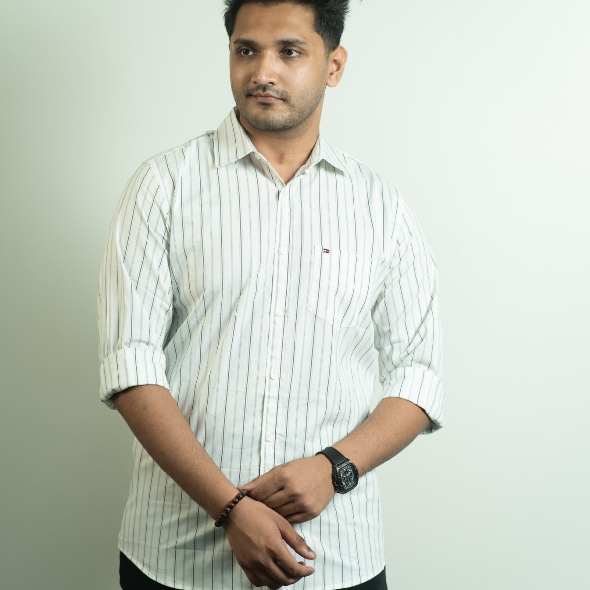 Tommy White and Charcoal Grey Pin Stripe Shirt