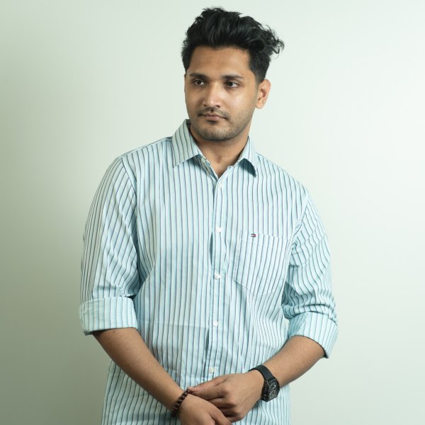 Tommy Light Aqua and Navy Pin Stripe Shirt