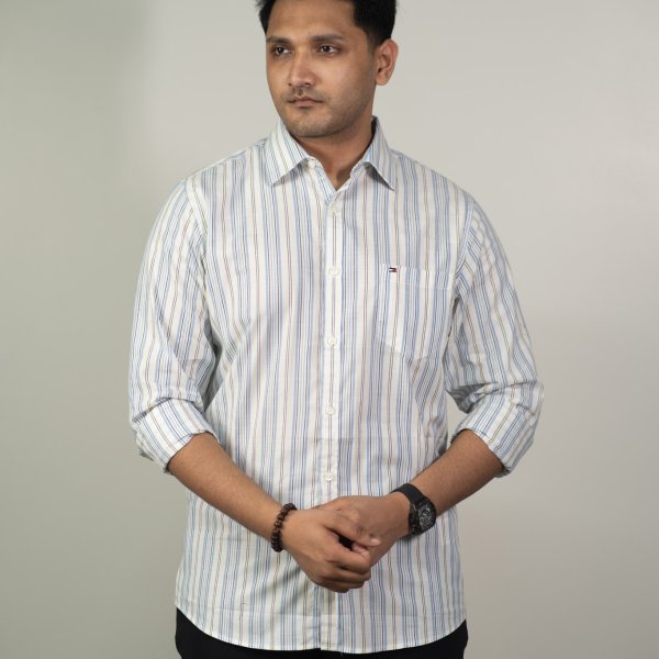 Tommy White-Cerulean-Sky Blue Stripe Shirt
