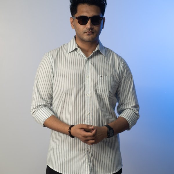Tommy White-Navy-Powder Blue Stripe Shirt