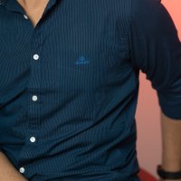 GANT Signature Dark Blue and Sky Blue Micro Stripe Shirt
