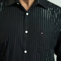Tommy Black and Silver Metallic Pin Stripe Shirt
